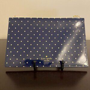 Kate Spade Blue and White Polka Dot Pencil Pouch Slim Wallet